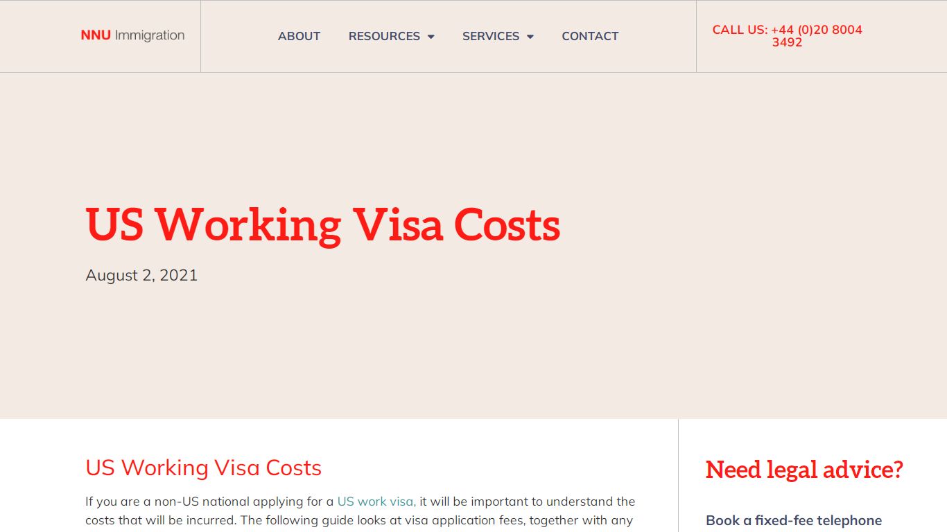 US Working Visa Costs | NNU Immigration
