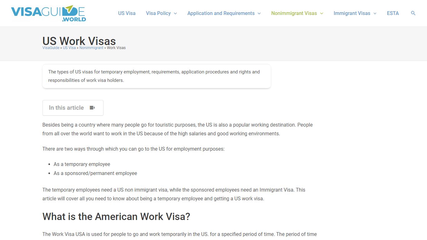 Work Visa USA - Types of Visas for Temporary Employment - Donuts